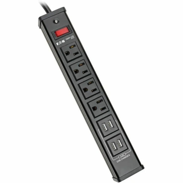 EATON Tripp Lite Surge Protector Power Strip 4-Outlet 4 USB Charging Ports 6ft Cord - 4 x NEMA 5-15R, 4 x USB - 1875 VA - 450 J - 120 V AC Input - TLM446USBB