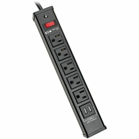 EATON Tripp Lite Surge Protector Power Strip 5-Outlet 2 USB Charging Ports 6ft Cord - 5 x NEMA 5-15R, 2 x USB - 1875 VA - 450 J - 120 V AC Input - TLM526USBB
