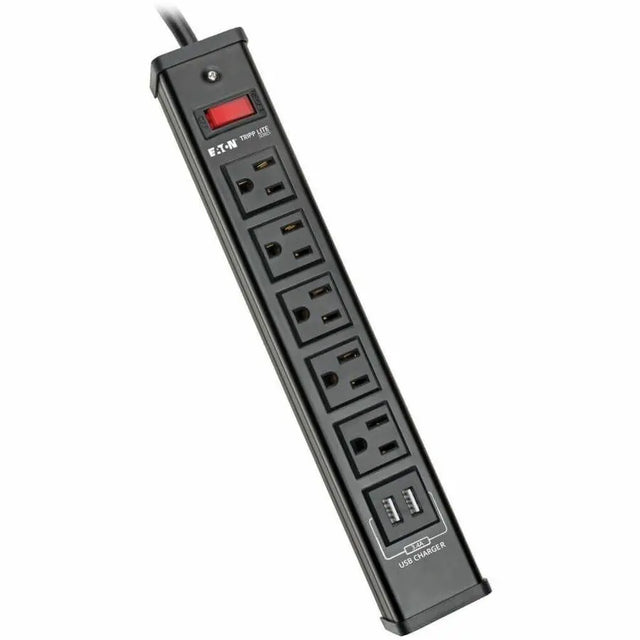EATON Tripp Lite Surge Protector Power Strip 5-Outlet 2 USB Charging Ports 6ft Cord - 5 x NEMA 5-15R, 2 x USB - 1875 VA - 450 J - 120 V AC Input - TLM526USBB
