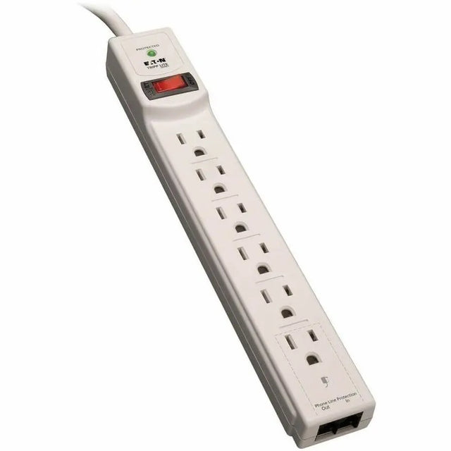 EATON Tripp Lite Surge Protector Power Strip 6 Outlet RJ11 8' Cord 990 Joules - 6 x NEMA 5-15R - 1875 VA - 990 J - 125 V AC Input - 125 V AC Output - TLP608TEL