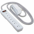 EATON Tripp Lite Surge Protector Power Strip 7-Outlet 2 USB Ports 6ft Cord White - 7 x NEMA 5-15R, 2 x USB - 1800 VA - 900 J - 120 V AC Input - TLP616USB