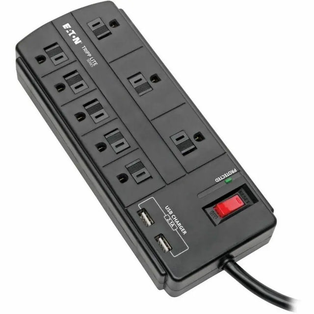 EATON Tripp Lite Surge Protector Power Strip 8-Outlet 2 USB Charging Ports 8ft Cord - 8 x NEMA 5-15R, 2 x USB - 1875 VA - 1200 J - 120 V AC Input - TLP88USBB