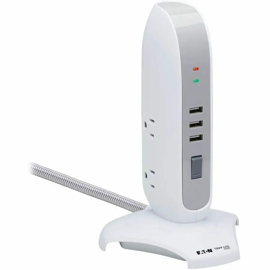 EATON Tripp Lite Surge Protector Tower 5-Outlet 3 USB Ports 6ft Cord 5-15P White - 5 x NEMA 5-15R, 4 x USB - 1800 VA - 1200 J - 120 V AC Input - TLP66USB