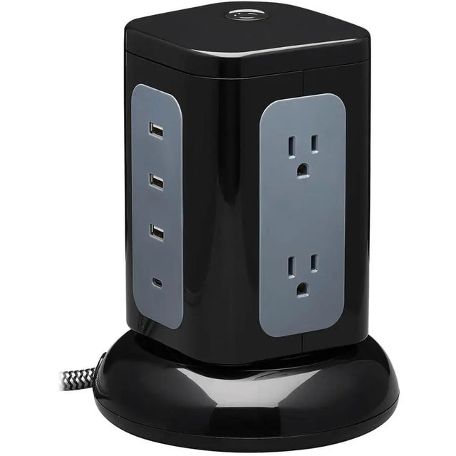 EATON Tripp Lite Surge Protector Tower 6-Outlet 3x USB-A 1x USB C 8ft Cord Black - 6 x NEMA 5-15R, 4 x USB - 1800 VA - 1800 J - 120 V AC Input - TLP606UCTOWER