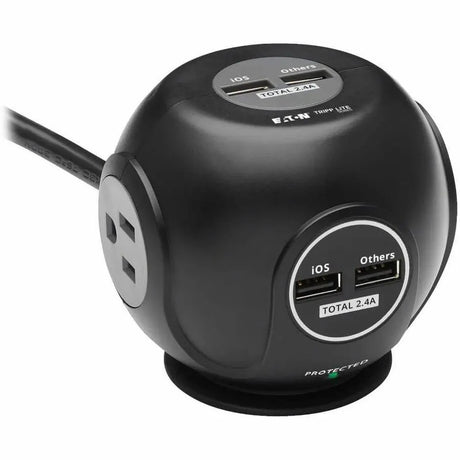 EATON Tripp Lite Surge Protector with 3-Outlets & 4 USB Ports Spherical Black 6ft Cord - 3 x NEMA 5-15R, 4 x USB - 1800 VA - 540 J - 120 V AC Input - TLP36USB