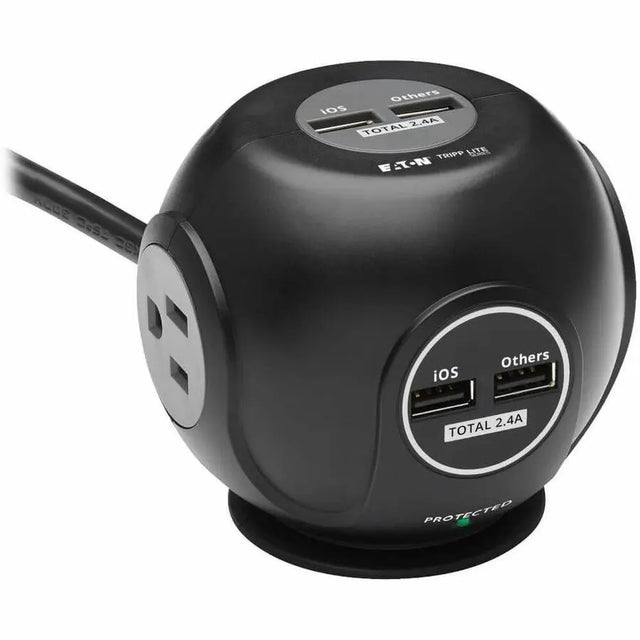 EATON Tripp Lite Surge Protector with 3-Outlets & 4 USB Ports Spherical Black 6ft Cord - 3 x NEMA 5-15R, 4 x USB - 1800 VA - 540 J - 120 V AC Input - TLP36USB
