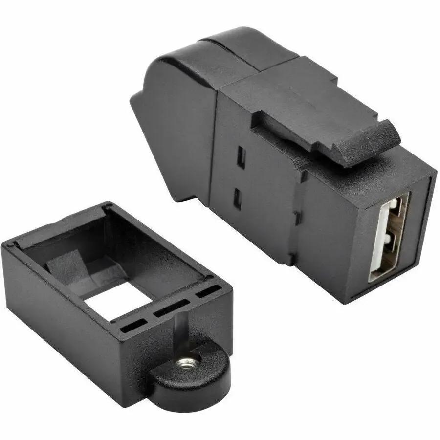 EATON Tripp Lite USB 2.0 Keystone Panel Mount Coupler All-in-One Angled F/F Black - 1 x Type A Female USB - 1 x Type A Female USB - Nickel Plated Connector - Gold Plated Contact - Black - U060-000-KPA-BK