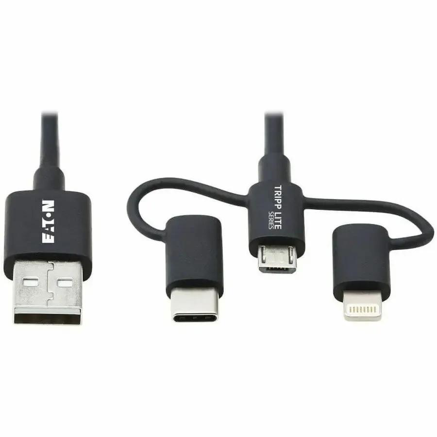 EATON Tripp Lite USB-A to Lightning, USB Micro-B and USB C Sync/Charge Cable Universal 6ft - 6 ft Lightning/Micro-USB/USB/USB-C Data Transfer Cable for Computer, Notebook, Wall Charger, Mobile Device, Smart...  - M101-006-LMC-BK