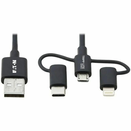 EATON Tripp Lite USB-A to Lightning, USB Micro-B and USB C Sync/Charge Cable Universal 6ft - 6 ft Lightning/Micro-USB/USB/USB-C Data Transfer Cable for Computer, Notebook, Wall Charger, Mobile Device, Smart...  - M101-006-LMC-BK