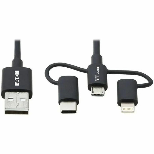 EATON Tripp Lite USB-A to Lightning, USB Micro-B and USB C Sync/Charge Cable Universal 6ft - 6 ft Lightning/Micro-USB/USB/USB-C Data Transfer Cable for Computer, Notebook, Wall Charger, Mobile Device, Smart...  - M101-006-LMC-BK