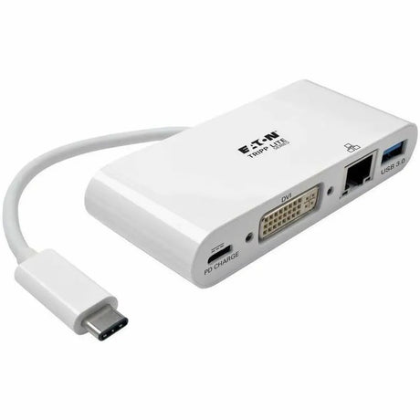 EATON Tripp Lite USB C to DVI Multiport Video Adapter Converter w/ USB-A Hub, USB-C PD Charging, Gigabit Ethernet Port , Thunderbolt 3 Compatible, USB Type C to DVI, USB Type-C - for Notebook/Tablet PC/Desk...  - U444-06N-DGU-C