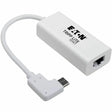 EATON Tripp Lite USB C to Gigabit Adapter Converter USB 3.1 Right-Angle White 6in - Thunderbolt 3 - 1 Port(s) - 1 - Twisted Pair - U436-06N-GBW-RA