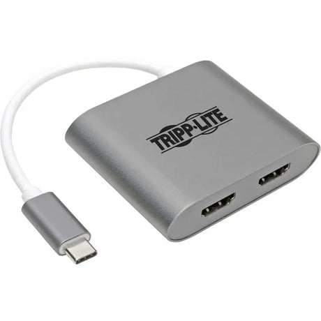 EATON Tripp Lite USB C to HDMI Adapter Converter 2-Port Dual USB-C 3.1 4K@30Hz - 1 x USB Type C Male Thunderbolt 3 - 2 x HDMI Female Digital Audio/Video - 3840 x 2160 Supported - Nickel Connector - Gray - U444-06N-2H-MST