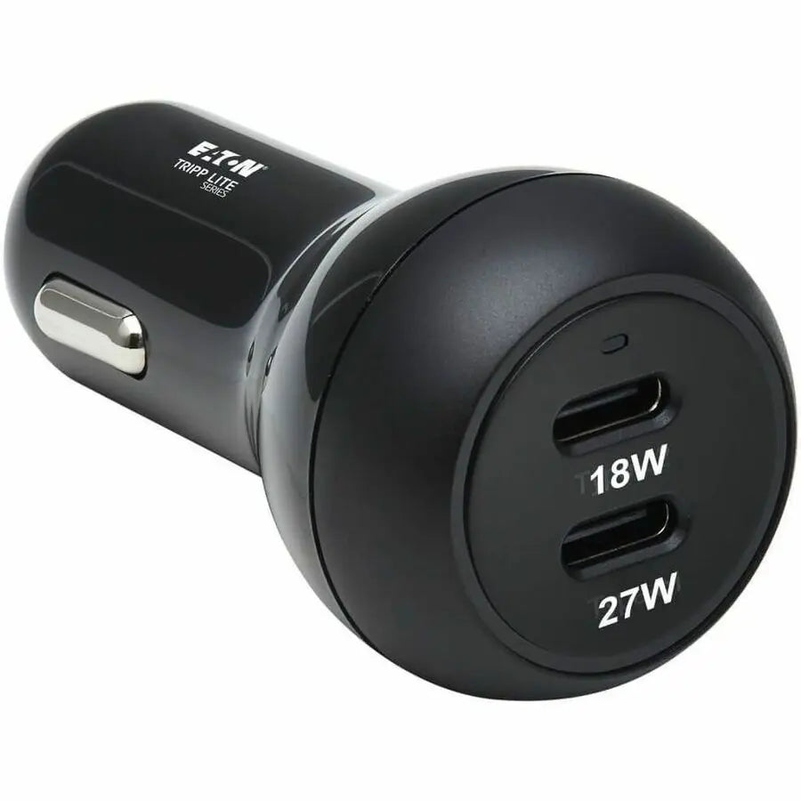 Tripp Lite USB Car Charger Dual-Port 45W Charging USB C 27W and 18W Black - 12 V DC Input - 5 V DC/3 A, 9 V DC Output - Black - U280-C02-45W-2B EATON