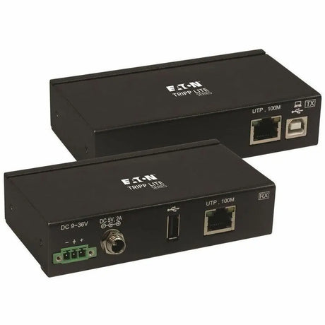 EATON Tripp Lite USB Over Cat6 Extender Industrial 1-Port ESD Protection PoC TAA - 2 x Network (RJ-45) - 2 x USB - 331.36 ft Extended Range - Metal - Black - B203-101-IND-ER