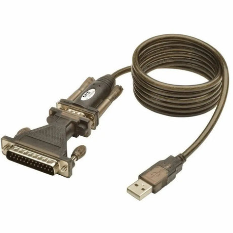 EATON Tripp Lite USB to RS232 Serial Adapter Cable USB-A to DB25 DB9 M/M 5' 5ft - for Tablet PC, Phone, Camera, Modem, Notebook - 5 ft - 1 x Type A Male USB - 1 x DB-9 Male Serial - Gold-plated Contacts - S...  - U209-005-DB25