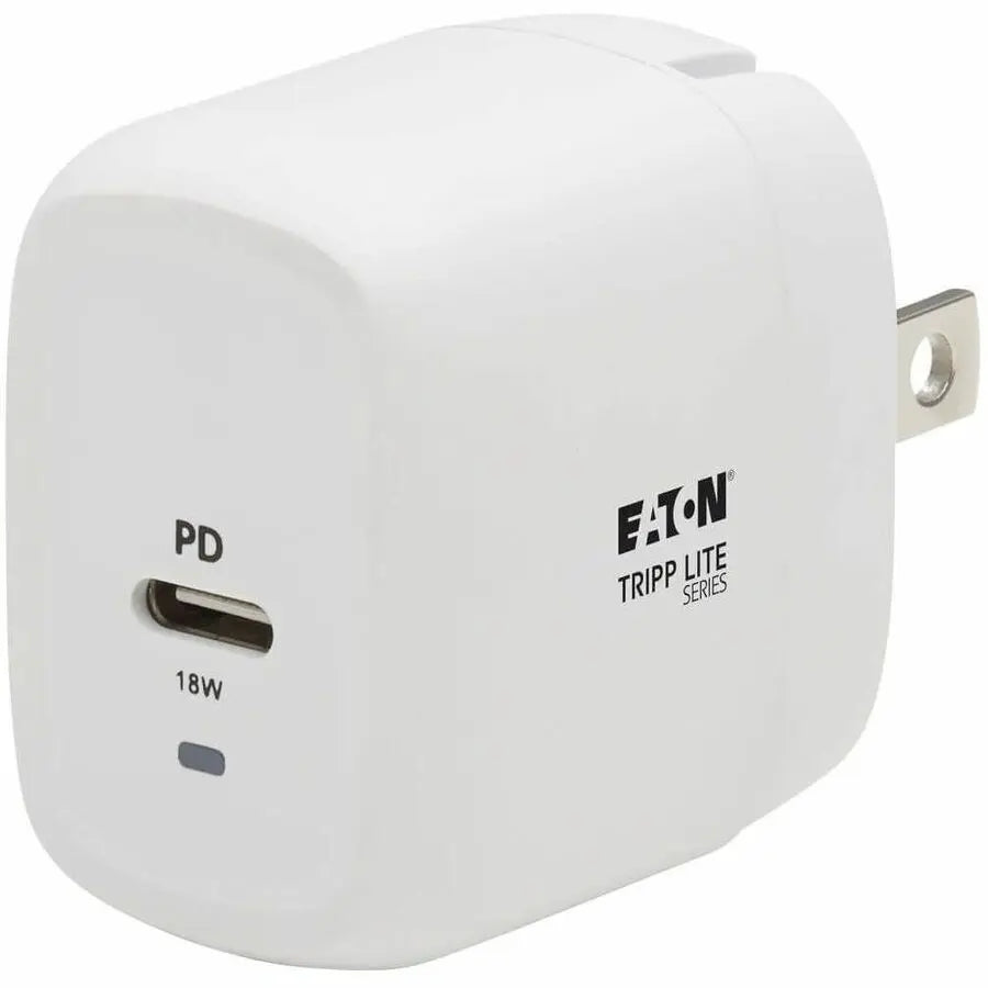 EATON Tripp Lite USB Wall Charger USB C 18W Charging GaN Tech w/Lightning Cable - 120 V AC, 230 V AC Input - 5 V DC/3 A, 9 V DC Output - White - U280-W01-18C1-K
