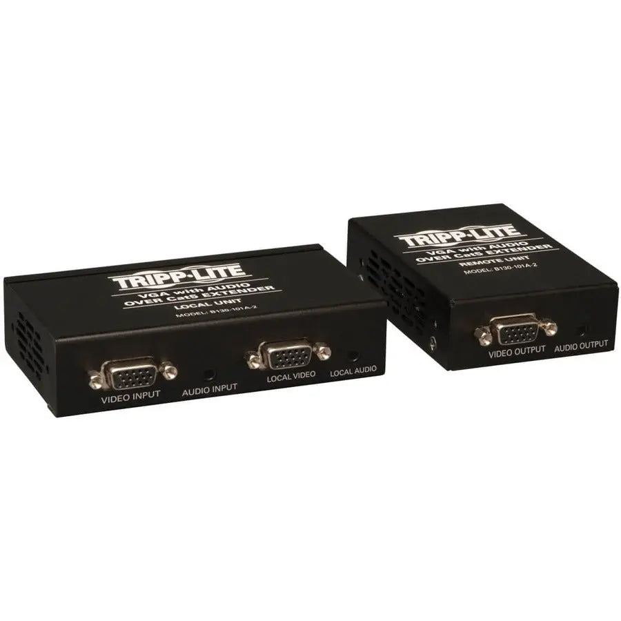 EATON Tripp Lite VGA & Audio over Cat5/Cat6 Video Extender Kit Transmitter Receiver TAA GSA - 1 Input Device - 2 Output Device - 1000 ft Range - 2 x Network (RJ-45) - 1 x VGA In - 2 x VGA Out - 1920 x 1440 ...  - B130-101A-2