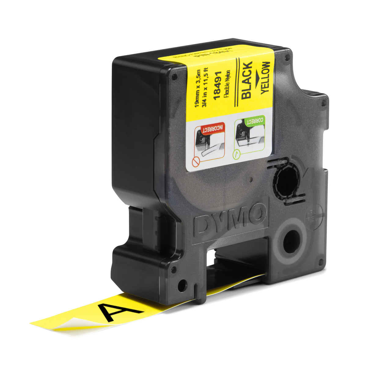 DYMO Rhino Industrial Flexible Nylon Labels | 19 mm x 3.5 m | Black Print on Yellow | Self-Adhesive | for Rhino & LabelManager Label Makers - 18491 DYMO