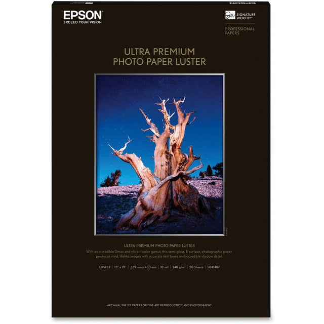 EPSON Epson Inkjet Photo Paper - 97 Brightness - 97% Opacity - Super B - 13" x 19" - 64 lb Basis Weight - Luster - 50 / Pack - S041407