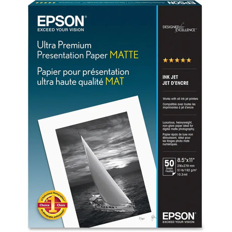 EPSON Epson Inkjet Photo Paper - White - 104 Brightness - 94% Opacity - Letter - 8 1/2" x 11" - 49 lb Basis Weight - Matte - 50 / Pack