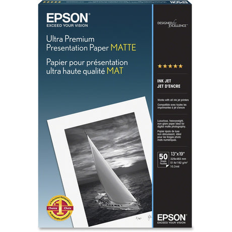 EPSON Epson Inkjet Photo Paper - White - 104 Brightness - 94% Opacity - Super B - 13" x 19" - Matte - 50 / Pack