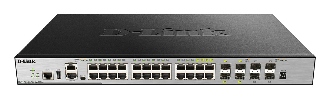 D-Link 24-Port L3 Stackable Managed Gigabit Switch including 4 x 1000BaseT/SFP & 4 x 10GE SFP+ - DGS-3630-28TC/SI