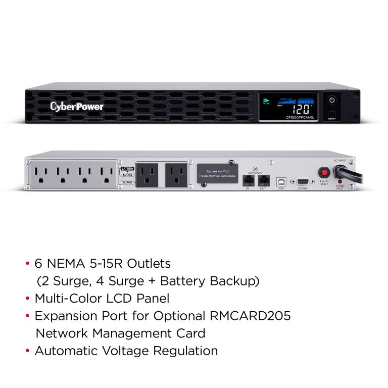 CyberPower PFC Sinewave uninterruptible power supply (UPS) Line-Interactive 1.5 kVA 900 W 6 AC outlet(s) - CP1500PFCRM1U