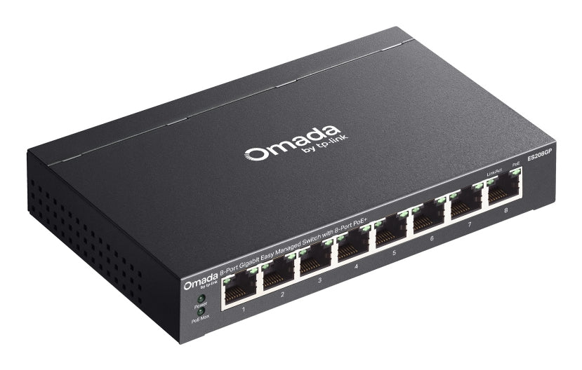 TP-Link Omada ES208GP network switch Managed L2 Gigabit Ethernet (10/100/1000) Power over Ethernet (PoE) DIN rail Black - ES208GP