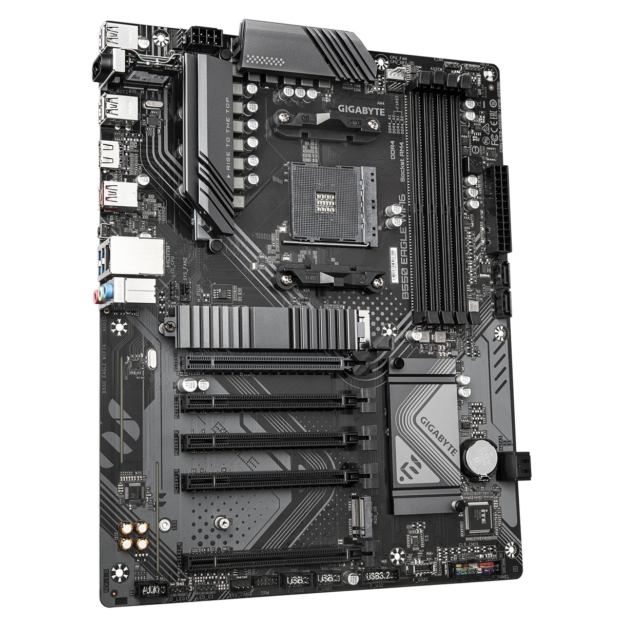 GIGABYTE B550 EAGLE WIFI6 Motherboard - AMD Ryzen 5000 G-Series CPUs, 10+3+1 Phases VRM, up to 3200MHz DDR4, 1xPCIe 4.0 + 1xPCIe 3.0 M.2, 1GbE LAN, WIFI 6, USB 3.2 Gen 2 - B550 EAGLE WIFI6
