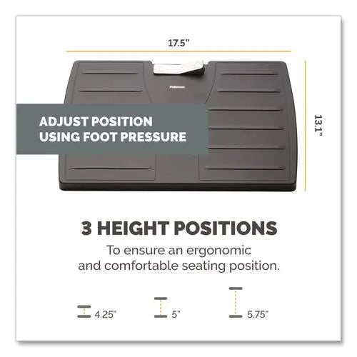 FELLOWES FELLOWES Adjustable 3-Height Footrest, Tilt Lock, 17.5w x 13.13d x 4.38 to 5.63h, Black/Silver - 8032201