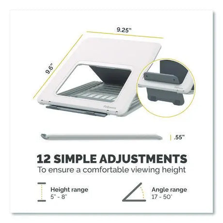 FELLOWES FELLOWES Breyta Laptop Stand, 9.25" x 10.55" x 0.55" - 8", White, Supports Up to 8.8 lbs - 100098501