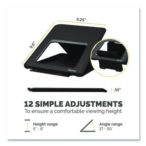 FELLOWES FELLOWES Breyta Laptop Stand, 9.25" x 10.55" x 0.55" to 8", Black, Supports Up to 8.8 lbs. - 100098500