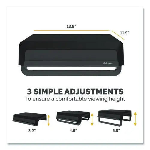 FELLOWES FELLOWES Breyta Monitor Stand, 13.94" x 11.97" x 3.25" to 6", Black, Supports 33 lbs - 100098502