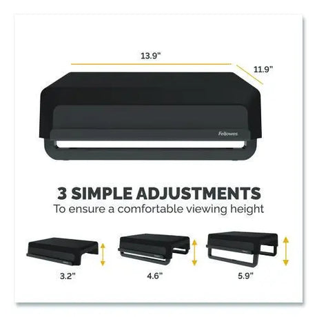 FELLOWES FELLOWES Breyta Monitor Stand, 13.94" x 11.97" x 3.25" to 6", Black, Supports 33 lbs - 100098502