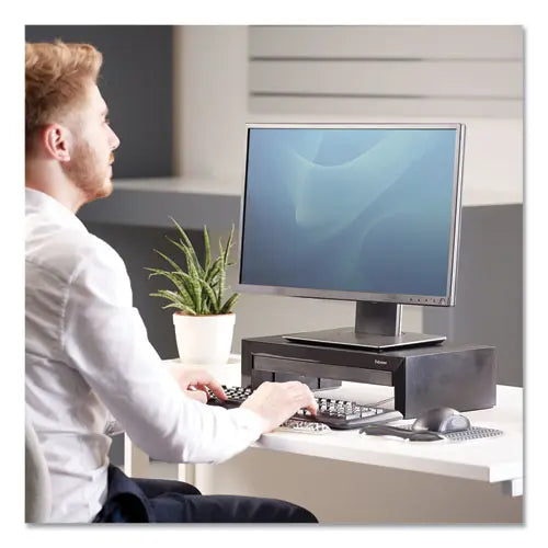 FELLOWES FELLOWES Designer Suites Monitor Riser, For 21" Monitors, 16" x 9.38" x 4.38" to 6", Black Pearl, Su - 8038101