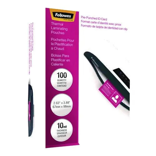 FELLOWES FELLOWES Laminating Pouches, 10 mil, 3.88" x 2.63", Clear Gloss, 100/Pack - 52051