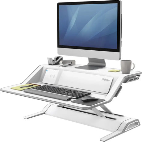 FELLOWES Fellowes Lotus&trade; DX Sit-Stand Workstation - White - 35 lb Load Capacity - 5.5" Height x 32.8" Width x 24.3" Depth - White - 8080201