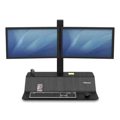 FELLOWES FELLOWES Lotus VE Sit-Stand Workstation - Dual, 29" x 28.5" x 42.5", Black - 8082001