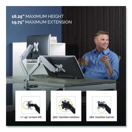 FELLOWES FELLOWES Platinum Series Dual Monitor Arm, For 40" Monitors, 360 deg Rotation, 45 deg Tilt, 180 deg  - 8056501