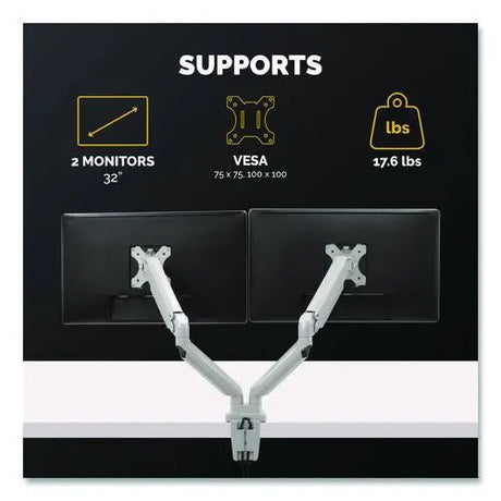 FELLOWES FELLOWES Platinum Series Dual Monitor Arm, For 40" Monitors, 360 deg Rotation, 45 deg Tilt, 180 deg  - 8056501