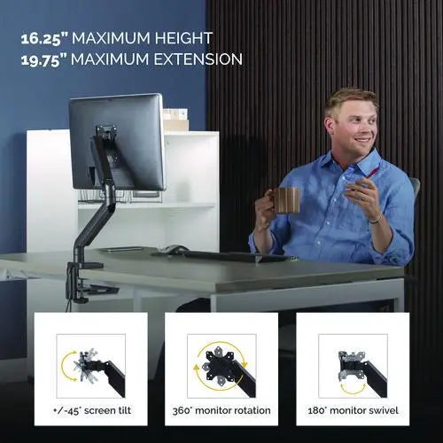 FELLOWES FELLOWES Platinum Series Single Monitor Arm, For 40" Monitors, 360 deg Rotation, 45 deg Tilt, 180 de - 8043301