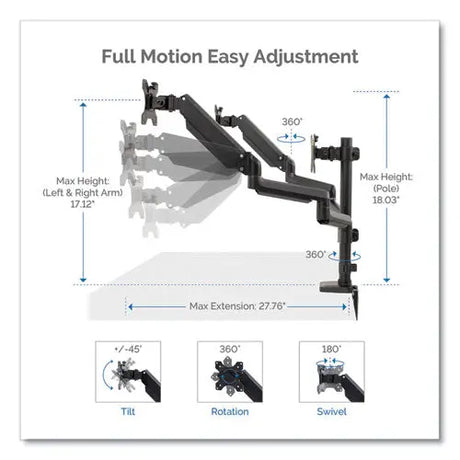 FELLOWES FELLOWES Platinum Series Triple Monitor Arm for 27" Monitors, 360 deg Rotation, +85/-20 deg Tilt, 36 - 8042601