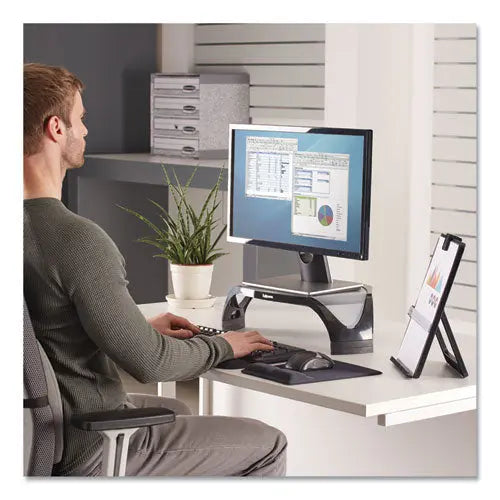 FELLOWES FELLOWES Smart Suites Corner Monitor Riser, For 21" Monitors, 18.5" x 12.5" x 3.88" to 5.13", Black/ - 8020101