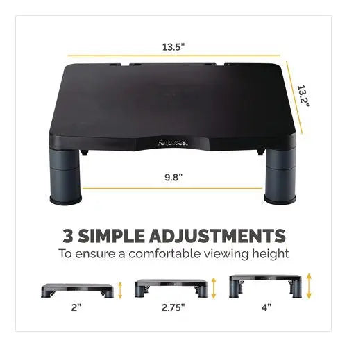 FELLOWES FELLOWES Standard Monitor Riser, 13.38" x 13.63" x 2" to 4", Graphite, Supports 60 lbs - 9169301