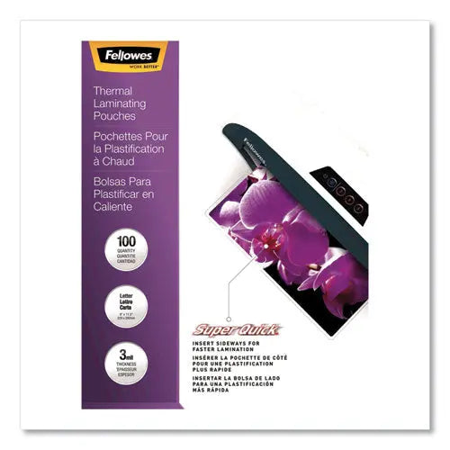 FELLOWES FELLOWES SuperQuick Thermal Laminating Pouches, 3 mil, 9" x 11.5", Gloss Clear, 100/Pack - 5245801