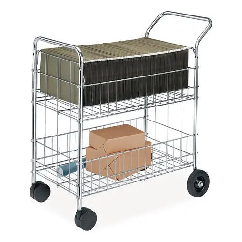 FELLOWES FELLOWES Wire Mail Cart, Metal, 2 Bins, 21.5" x 37.5" x 39.5", Chrome - 40912