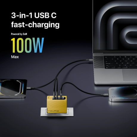 HAURVE Computers and Laptops/Parts and Accessories/Computer Adapter 3 in 1 Multiport Wall Charger, 100W USB C Wall Charger, USB Fast Wall Charger Block, USB Charger Mul - HE1003US