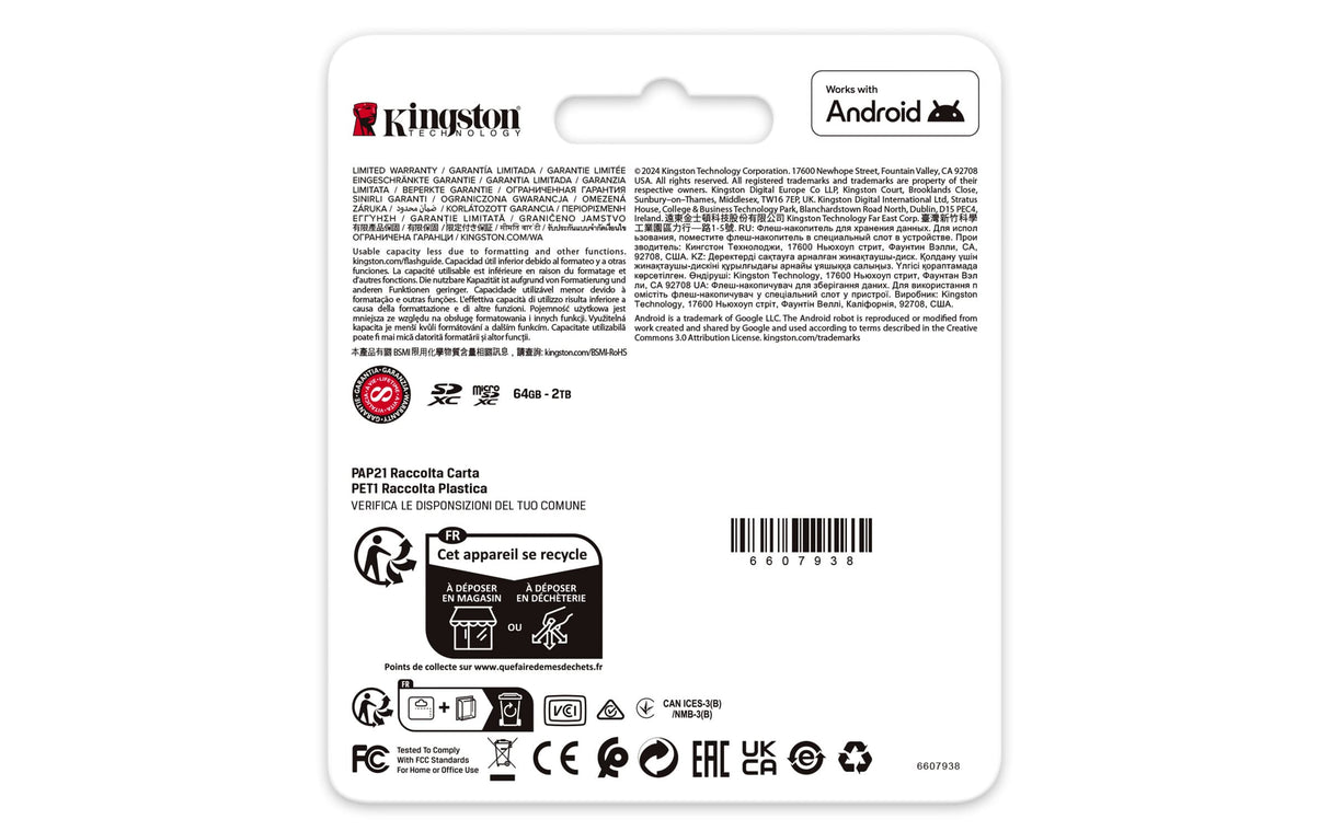 KINGSTON Digital Media Kingston Technology 64GB microSDXC Canvas Go Plus Gen4 200R A2 U3 Single Pack w/o ADP - SDCG4/64GBSP