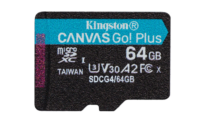 KINGSTON Digital Media Kingston Technology 64GB microSDXC Canvas Go Plus Gen4 200R A2 U3 Single Pack w/o ADP - SDCG4/64GBSP